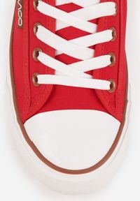 Born2be - Czerwone Klasyczne Trampki do Kostki z Lamówką przy Podeszwie Kasiope. Okazja: na co dzień. Kolor: czerwony. Materiał: jeans. Styl: klasyczny #8