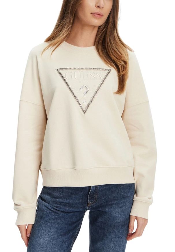 Guess - GUESS Beżowa damska bluza z cyrkoniami Rachele, Rozmiar S. Kolor: beżowy