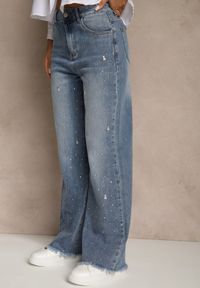 Renee - Niebieskie Szerokie Jeansy High Waist z Cyrkoniowymi Aplikacjami Sireilure. Stan: podwyższony. Kolor: niebieski. Wzór: aplikacja. Styl: klasyczny #5