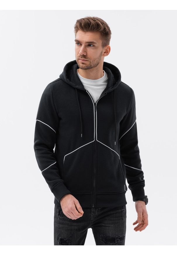 Ombre Clothing - Bluza męska rozpinana z kapturem - czarna V1 - Rozmiar: M. Typ kołnierza: kaptur. Kolor: czarny. Materiał: poliester, bawełna