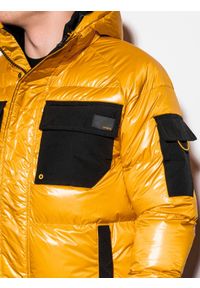 Ombre Clothing - Kurtka męska zimowa C457 - żółta - XL. Kolor: żółty. Materiał: poliester. Wzór: aplikacja. Sezon: zima #3