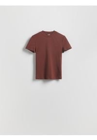 Reserved - T-shirt regular - brązowy. Kolor: brązowy. Materiał: bawełna, włókno, dzianina
