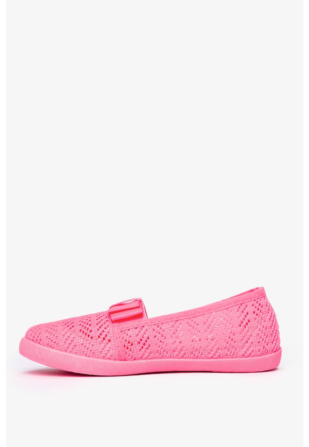Casu - Różowe baleriny slip on ażurowe z kokardą casu cb-x160a. Zapięcie: bez zapięcia. Kolor: różowy. Wzór: ażurowy