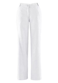 Spodnie lniane Loose Fit z wygodnym paskiem bonprix biały. Kolor: biały. Materiał: len #1