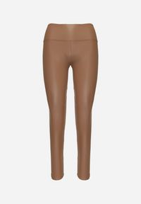 Born2be - jasnobrązowe Legginsy z Ekoskóry z Wysokim Stanem i Polarem Labira. Okazja: na co dzień. Stan: podwyższony. Kolor: brązowy. Materiał: polar. Wzór: aplikacja. Styl: casual, elegancki #6