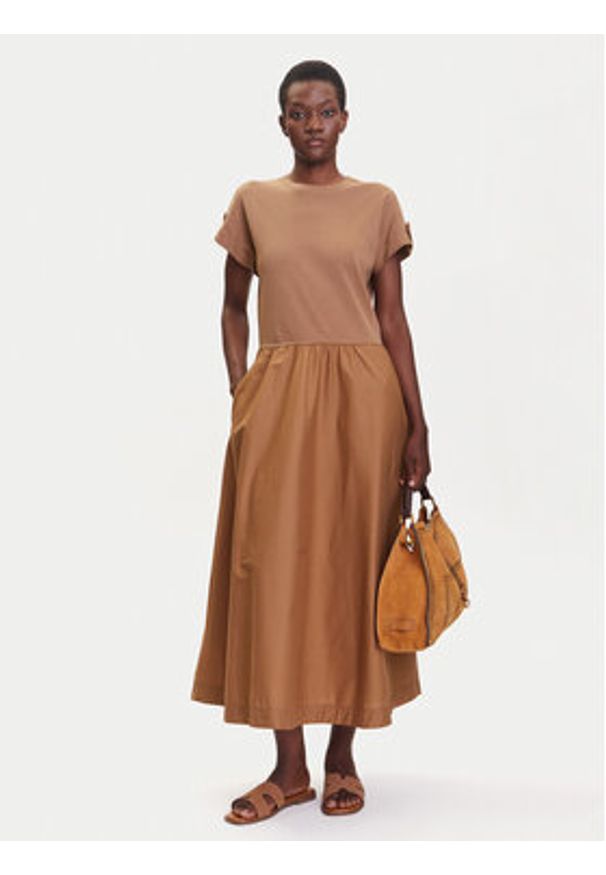 TOMMY HILFIGER - Tommy Hilfiger Sukienka codzienna Modern Cody WW0WW46711 Brązowy Regular Fit. Okazja: na co dzień. Kolor: brązowy. Materiał: bawełna. Typ sukienki: proste. Styl: casual