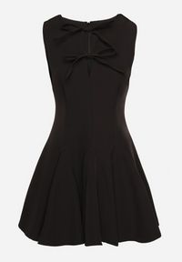 Born2be - Czarna Rozkloszowana Sukienka Bez Rękawów z Ozdobnymi Wiązaniami Avelkio. Okazja: na spacer, na co dzień. Kolor: czarny. Długość rękawa: bez rękawów. Typ sukienki: rozkloszowane. Styl: casual, elegancki #3
