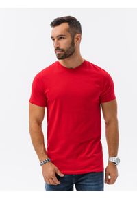 Ombre Clothing - T-shirt męski bawełniany BASIC - czerwony S1224 - XXL. Kolor: czerwony. Materiał: bawełna. Styl: klasyczny #4