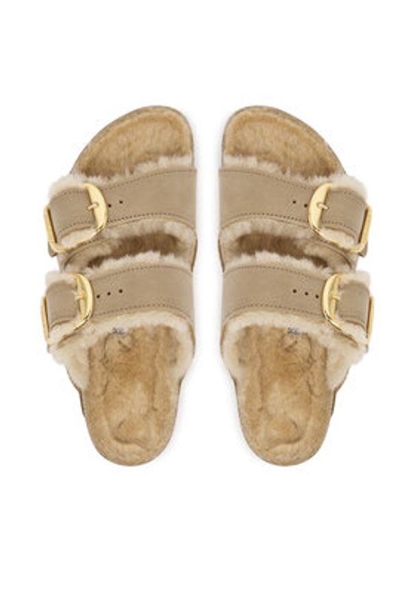 Birkenstock Klapki Arizona Big Buckle Shearling 1030384 Brązowy. Kolor: brązowy. Materiał: skóra