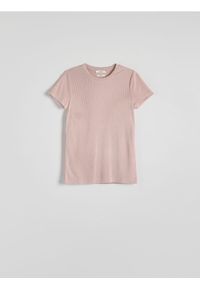 Reserved - T-shirt z modalem - pastelowy róż. Kolor: różowy. Materiał: dzianina