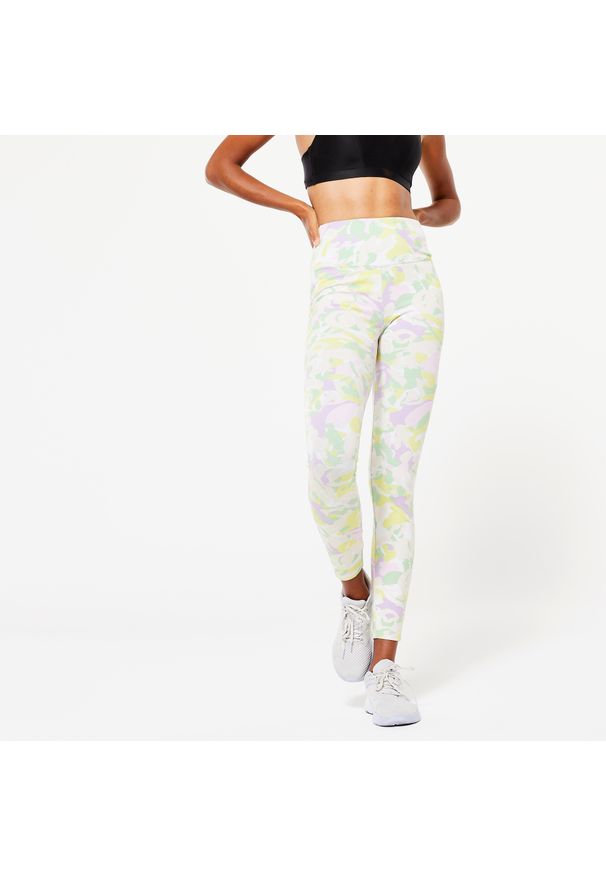 DOMYOS - Legginsy fitness damskie Domyos 520. Kolor: fioletowy. Materiał: bawełna, elastan, poliester, materiał. Sport: fitness