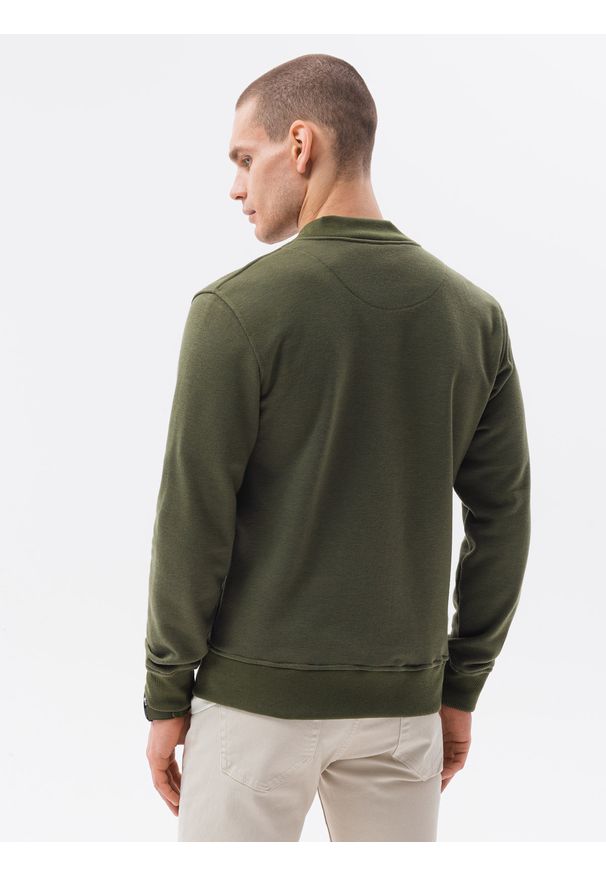 Ombre Clothing - Bluza męska rozpinana bez kaptura B1077 - khaki - XXL. Typ kołnierza: bez kaptura. Kolor: brązowy. Materiał: poliester, bawełna. Styl: sportowy