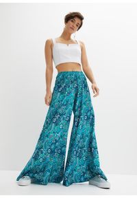 bonprix - Spodnie palazzo z lejącej wiskozy. Kolor: zielony. Materiał: wiskoza. Wzór: nadruk. Sezon: lato #2