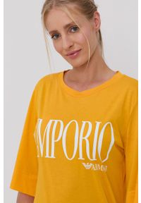 Emporio Armani Underwear - Emporio Armani - Sukienka plażowa. Okazja: na plażę, na co dzień. Kolor: żółty. Materiał: dzianina. Wzór: nadruk. Typ sukienki: proste. Styl: casual. Długość: mini #5