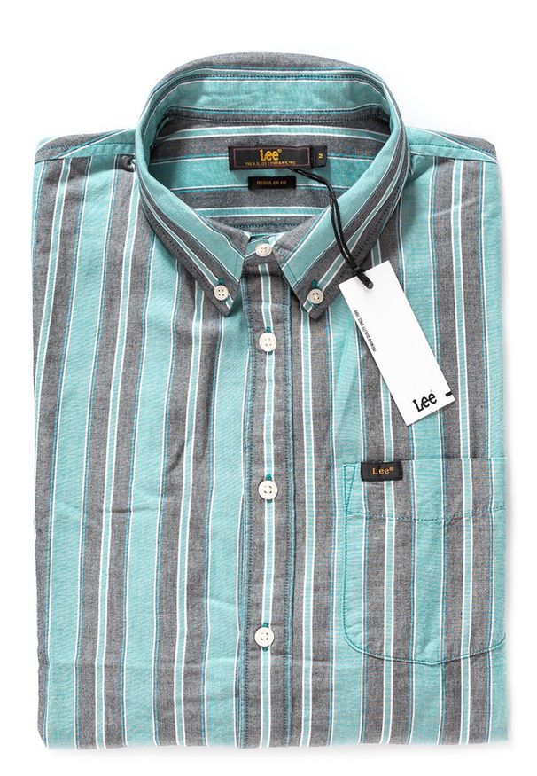 Lee - KOSZULA MĘSKA LEE BUTTON DOWN FADED GREEN L880NELF 112123324. Typ kołnierza: button down