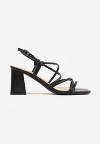 Renee - Czarne Sandały na Słupku VICES o Eleganckim Fasonie ze Skrzyżowanymi Paskami Nikante. Zapięcie: pasek. Kolor: czarny. Materiał: satyna. Wzór: paski. Obcas: na słupku. Styl: elegancki. Wysokość obcasa: średni #5
