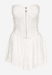 Born2be - Biała Sukienka z Lnem i Wiskozą o Rozkloszowanym Kroju z Gorsetem Vimandre. Okazja: na co dzień, na imprezę. Typ kołnierza: dekolt gorset. Kolor: biały. Materiał: wiskoza, len. Typ sukienki: gorsetowe. Styl: casual #3