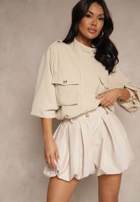 Renee - Beżowe Szorty Bombka z Wiskozą Koliana. Okazja: na co dzień. Stan: podwyższony. Kolor: beżowy. Materiał: wiskoza. Styl: elegancki, casual