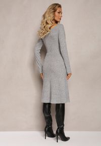 Renee - Szara Sukienka Midi z Prążkowanej Dzianiny Kires. Kolor: szary. Materiał: dzianina, prążkowany. Długość: midi #4