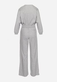 Born2be - Szary Komplet Bawełniany Spodnie Szerokie ze Sznurkiem w Pasie i Bluza ze Ściągaczami Urionne. Kolor: szary. Materiał: bawełna #3