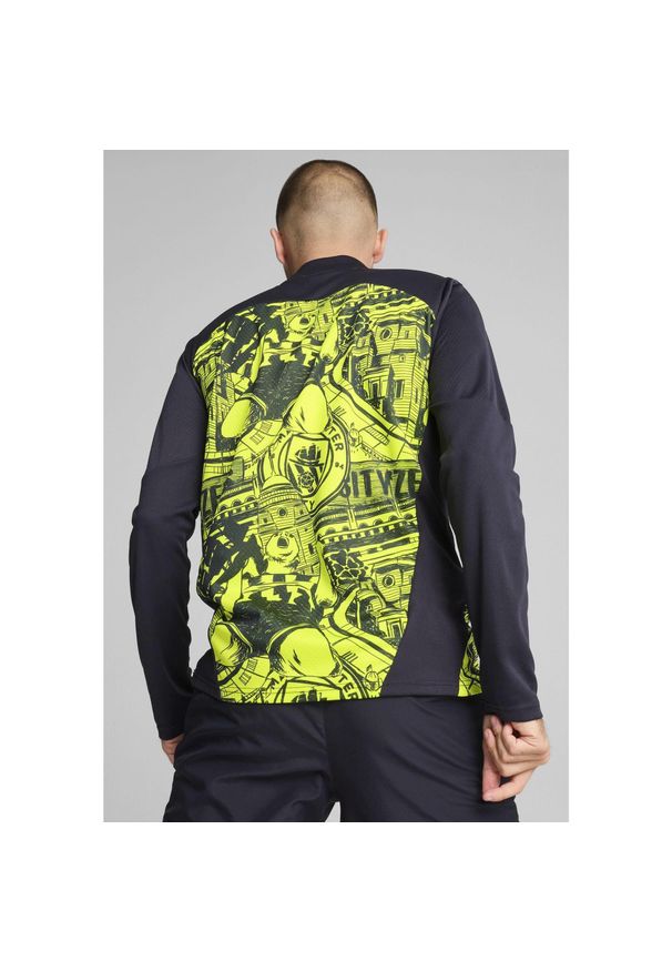 Puma - Męska bluza przedmeczowa z zamkiem 1/4 Manchester City PUMA. Kolor: żółty, wielokolorowy, niebieski