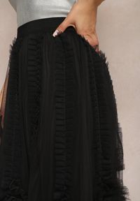 Renee - Czarna Spódnica o Rozkloszowanym Kroju z Transparentnym Tiulem i Falbankami Asmerra. Kolor: czarny. Materiał: tiul #5