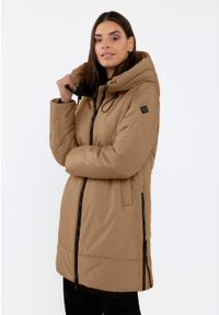 Volcano - Krótki płaszcz z kapturem J-ADRIA. Okazja: na co dzień. Typ kołnierza: kaptur. Materiał: dzianina, materiał. Długość: krótkie. Wzór: gładki. Sezon: zima. Styl: casual, elegancki #1