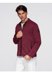 Ombre Clothing - Męska kurtka biker ze strukturalnego materiału – bordowa V2 - Rozmiar: XL. Okazja: na co dzień. Typ kołnierza: kołnierzyk stójkowy. Kolor: czerwony. Materiał: materiał. Styl: casual, elegancki #1