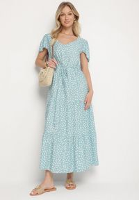 Born2be - Jasnoniebieska Sukienka z Bawełną i Geometrycznym Wzorem Lunavella. Okazja: na spacer, na co dzień. Kolor: niebieski. Materiał: bawełna. Wzór: geometria. Sezon: lato. Typ sukienki: proste. Styl: casual, elegancki #1