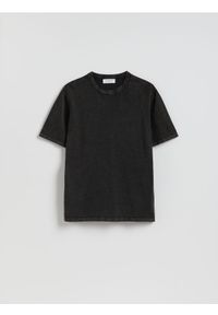Reserved - Bawełniany sweter z krótkim rękawem - czarny. Kolor: czarny. Materiał: bawełna. Długość rękawa: krótki rękaw. Długość: krótkie #1
