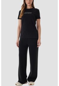 Guess - GUESS Czarny damski t-shirt na krótki rękaw z cyrkoniami Briana, Rozmiar M. Okazja: na co dzień. Kolor: czarny. Długość rękawa: krótki rękaw. Długość: krótkie. Styl: elegancki, casual #3