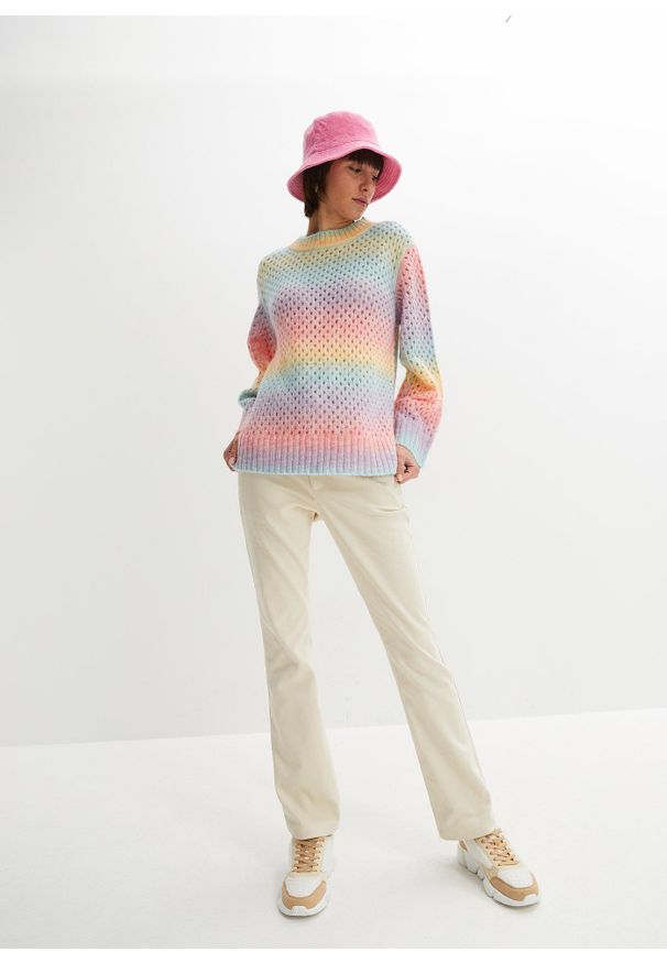 bonprix - Sweter w cieniowanym kolorze. Kolor: różowy. Wzór: ażurowy