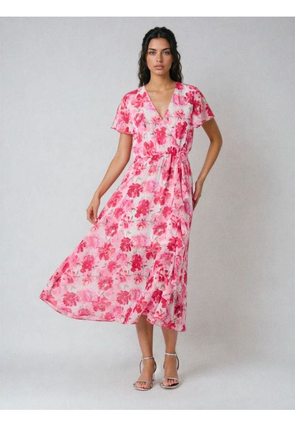 Sinsay - Sukienka midi w kwiaty - wielobarwny. Wzór: kwiaty. Długość: midi