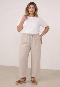 Born2be - Beżowe Spodnie Casual Szerokie ze Sznurkiem i Gumką w Pasie Caeena. Okazja: na co dzień. Kolekcja: plus size. Kolor: beżowy. Długość: długie. Styl: casual #4