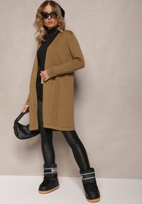 Renee - Zielony Luźny Kardigan Niezapinany Susannas. Kolor: zielony. Materiał: tkanina. Wzór: gładki