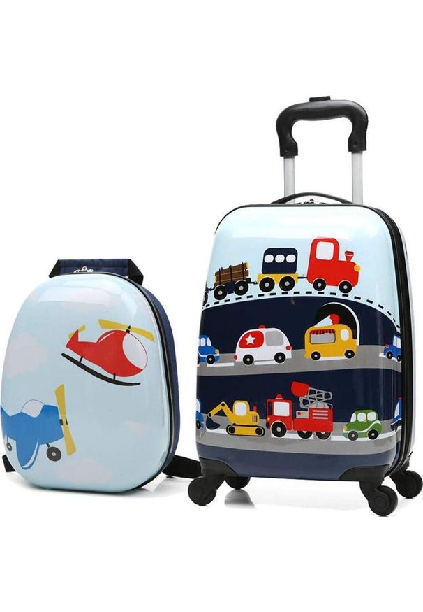 Marko Zestaw Podróżny Pojazdy niebieski. Kolor: niebieski. Materiał: materiał. Wzór: kolorowy, paski. Styl: wakacyjny