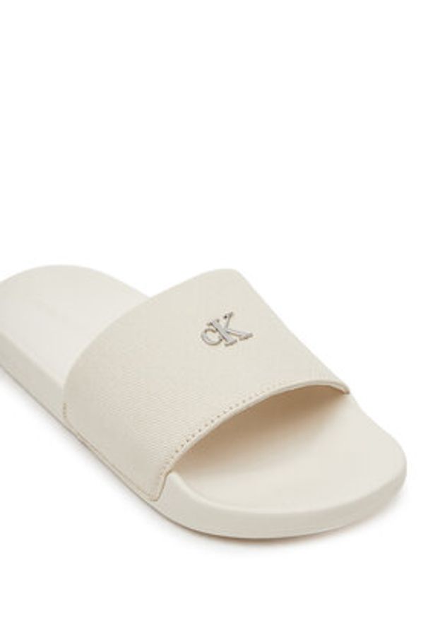 Calvin Klein Jeans Klapki Slide Monogram Hardware YW0YW01713 Écru. Kolor: kremowy. Materiał: materiał