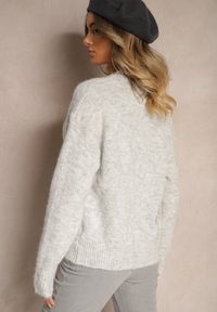 Renee - Szary Sweter z Wełną z Ozdobnymi Cyrkoniami Nomila. Okazja: na co dzień. Kolor: szary. Materiał: wełna. Wzór: kwiaty. Styl: glamour, elegancki, casual #4