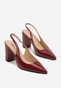 Renee - Bordowe Sandały Lakierowane na Słupku Slingback Halasela. Okazja: na co dzień, na imprezę. Kolor: czerwony. Materiał: lakier. Obcas: na słupku. Styl: wizytowy, elegancki, casual #3