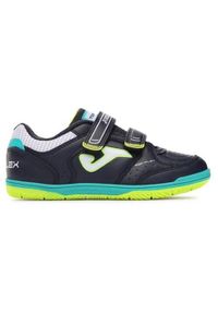 Buty piłkarskie dla dzieci Joma Top Flex Jr 2303 Indoor. Zapięcie: rzepy. Kolor: wielokolorowy, czarny. Materiał: guma, skóra, tkanina, materiał, syntetyk. Szerokość cholewki: normalna. Sport: piłka nożna