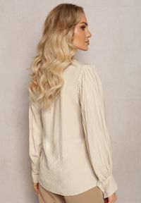Renee - Beżowa Koszula z Ozdobnymi Rękawami z Plisowanej Tkaniny Zemona. Kolor: beżowy. Materiał: tkanina