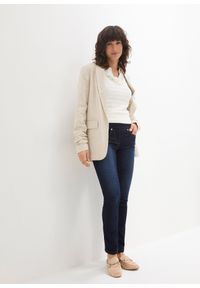bonprix - Dżinsy straight, mid waist, super stretch, z wygodnym paskiem. Kolor: niebieski #2