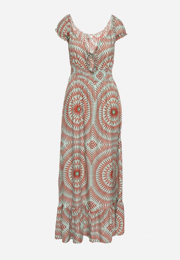 Born2be - Miętowa Wiskozowa Sukienka o Rozkloszowanym Kroju z Wiązaniem przy Dekolcie i Gumką w Talii Wicia. Okazja: na co dzień, na spacer, na imprezę. Kolor: miętowy. Materiał: wiskoza. Sezon: lato. Styl: casual, wakacyjny, elegancki