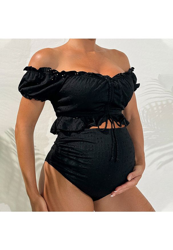 Intica - Strój ciążowy dwuczęściowy do pływania dla przyszłych mam Nila. Kolekcja: moda ciążowa. Kolor: czarny. Materiał: materiał