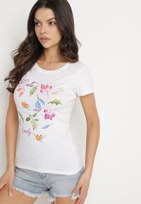 Born2be - Różowy Bawełniany T-shirt z Ozdobnym Nadrukiem Zaromira. Okazja: na co dzień. Kolor: biały. Materiał: bawełna. Wzór: nadruk. Styl: klasyczny, elegancki, casual #6