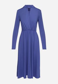 Born2be - Niebieska Rozkloszowana Sukienka z Ozdobnym Wycięciem i Usztywnioną Linią Ramion Rivfedi. Okazja: na co dzień, na imprezę. Kolor: niebieski. Długość rękawa: długi rękaw. Typ sukienki: proste. Styl: casual, elegancki #4