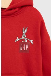 GAP bluza dziecięca kolor czerwony z kapturem z nadrukiem. Typ kołnierza: kaptur. Kolor: czerwony. Wzór: nadruk #2