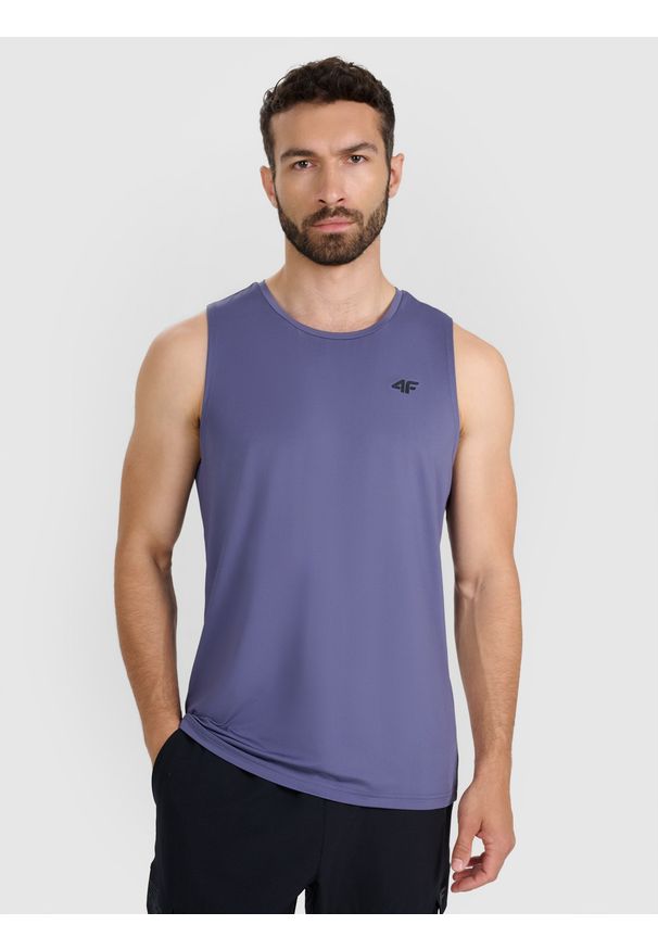 4f - 4F Tank top treningowy szybkoschnący męski - niebieski L. Kolor: niebieski. Materiał: materiał, syntetyk, włókno, elastan. Wzór: ze splotem. Sport: fitness