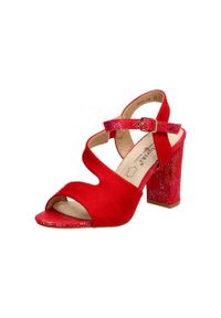S.Barski - Czerwone sandały damskie S.BARSKI 1530-18. Kolor: czerwony. Materiał: zamsz. Obcas: na obcasie. Styl: klasyczny. Wysokość obcasa: średni #1