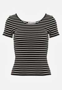 Renee - Czarno-Biały Bawełniany T-shirt Koszulka w Paski z Krótkim Rękawem Fralea. Okazja: na co dzień. Kolor: czarny. Materiał: bawełna. Długość rękawa: krótki rękaw. Długość: krótkie. Wzór: paski. Styl: casual, elegancki #7